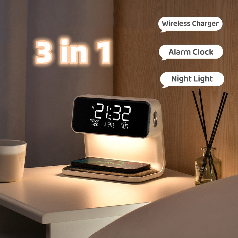 Nachtlamp met wekker en draadloze oplader